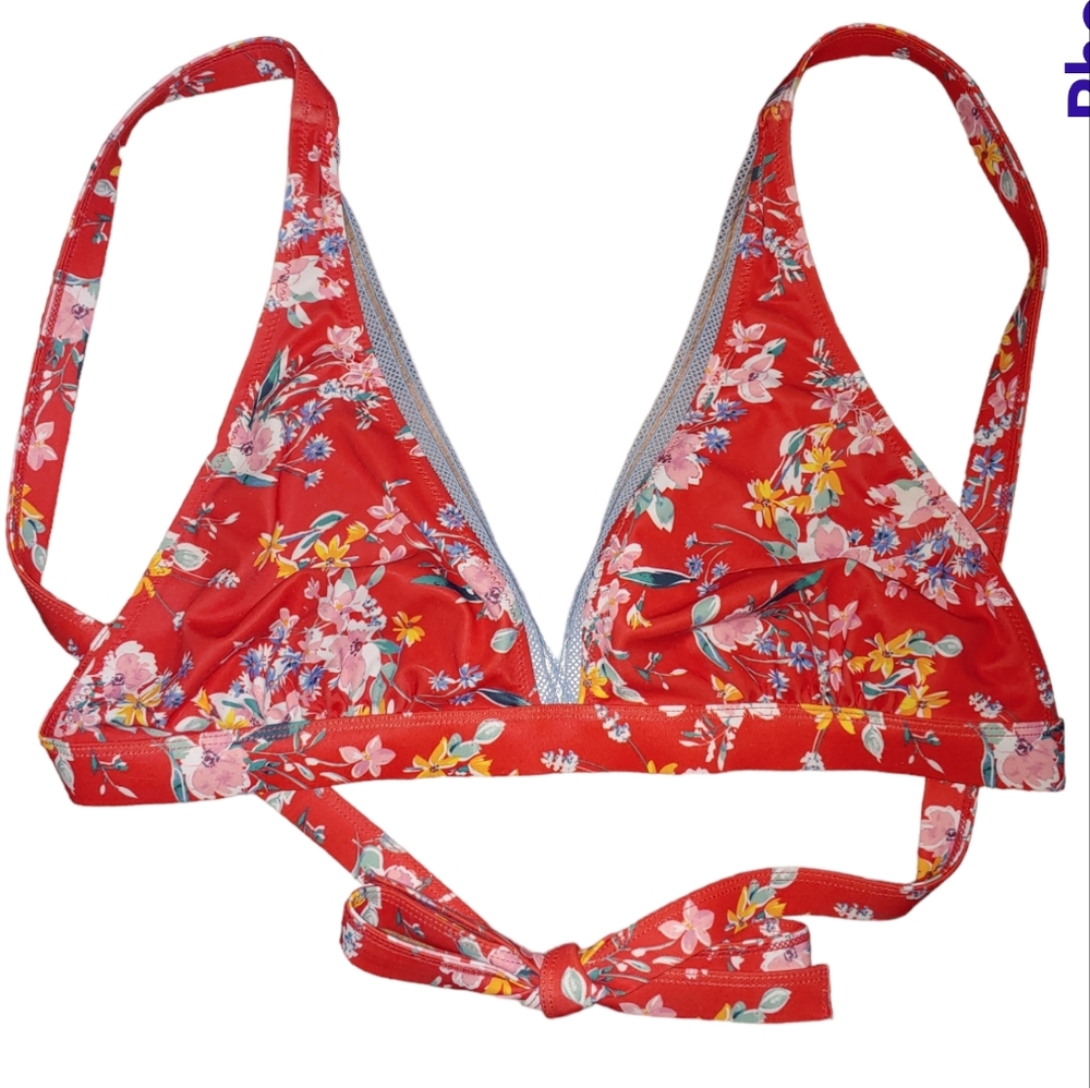 Jessica Simpson Red Floral Bikini Top, Size L